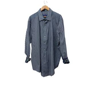 Robert Graham Shirt Mens 3XL Blue Stripes Button Down Flip Cuff Floral